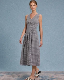 Black Plaid V Neck Sleeveless Maxi Dress