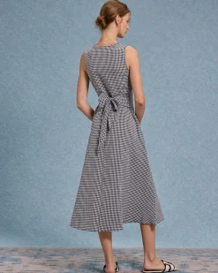 Black Plaid V Neck Sleeveless Maxi Dress
