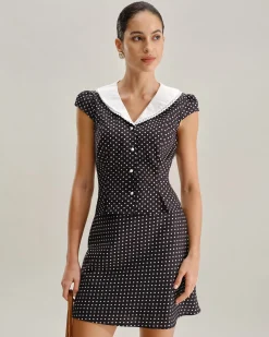 Black Polka Dot Cap Sleeve Shirt