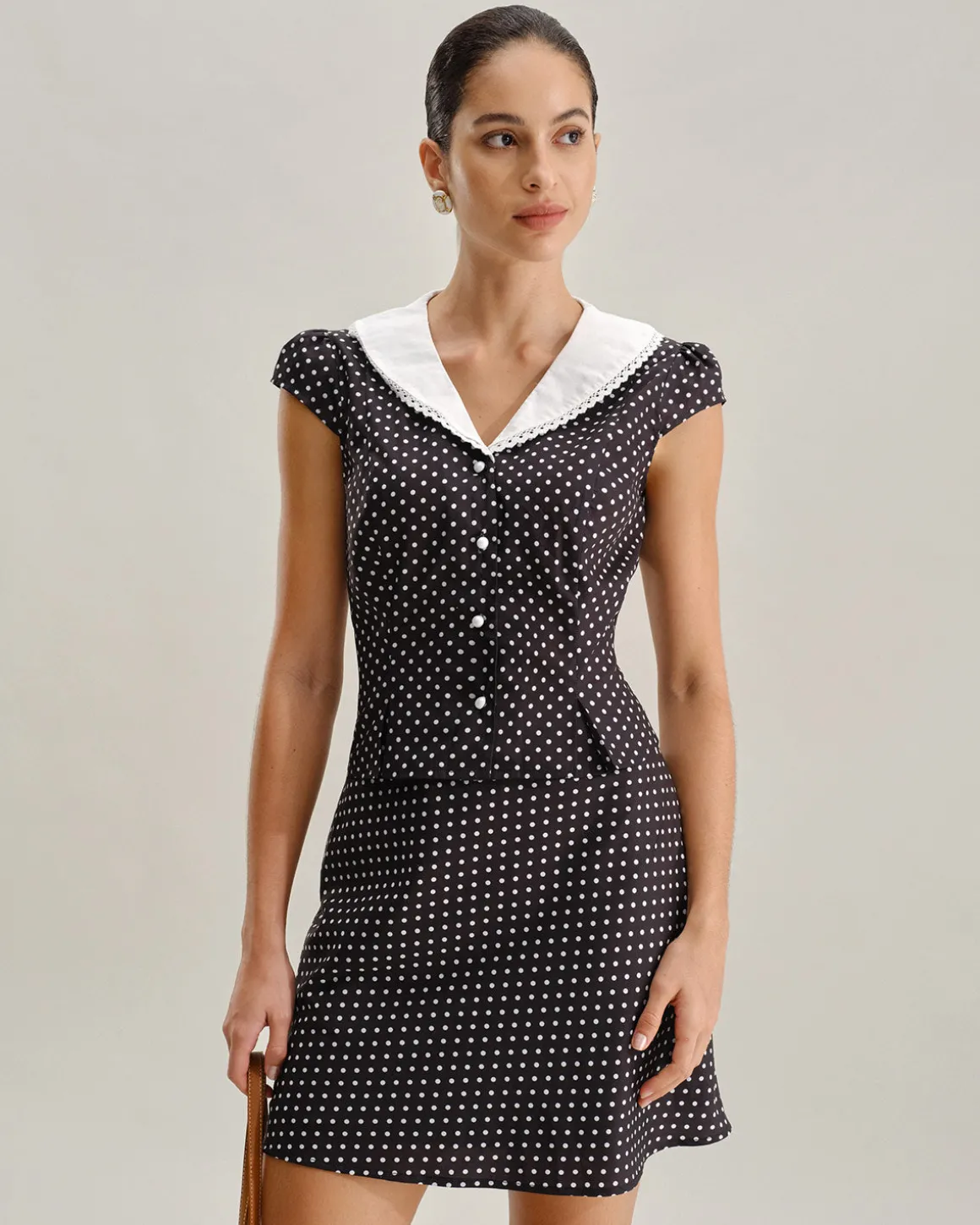 Black Polka Dot Cap Sleeve Shirt