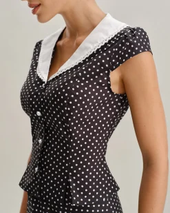 Black Polka Dot Cap Sleeve Shirt