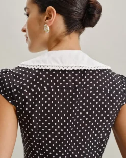 Black Polka Dot Cap Sleeve Shirt