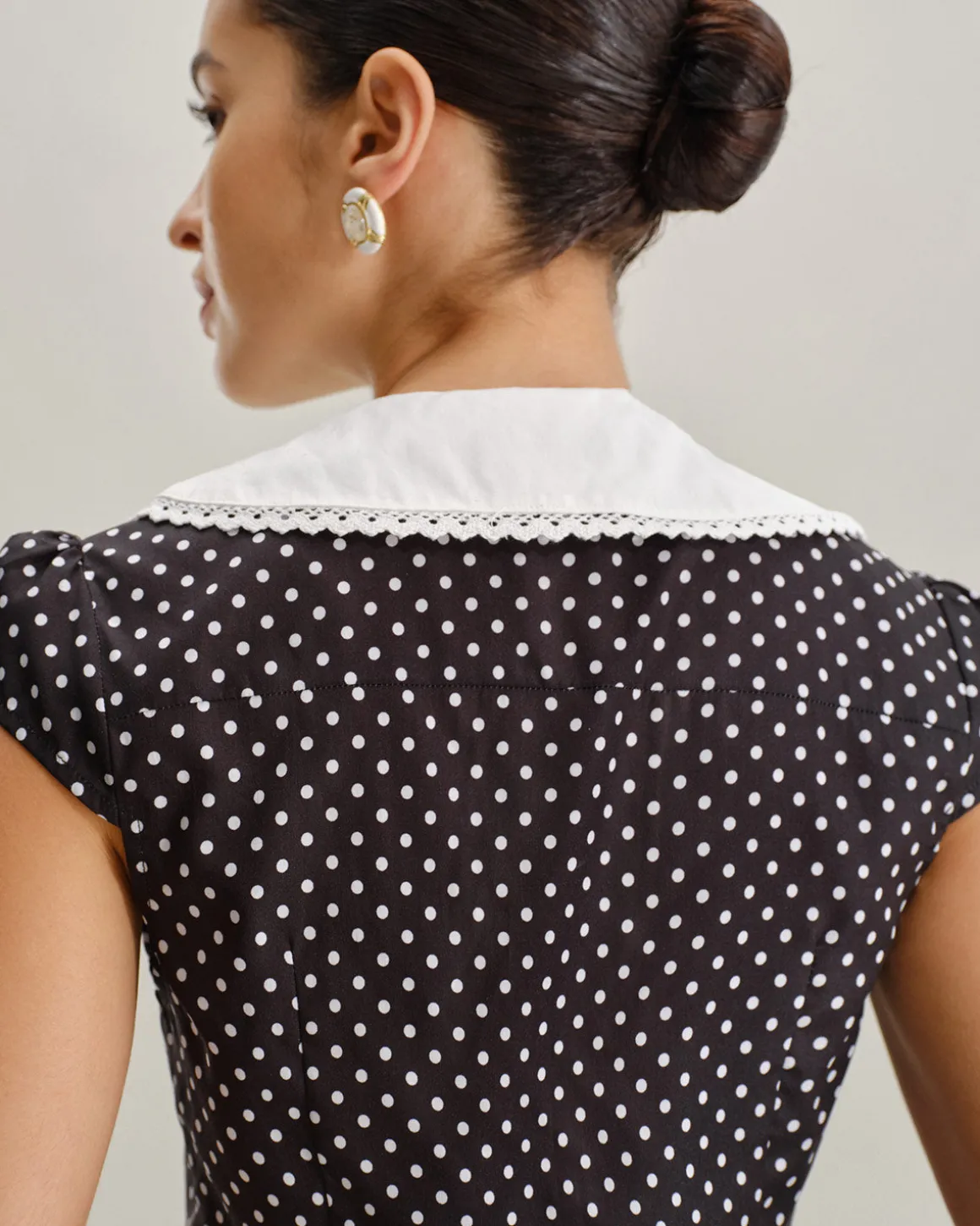 Black Polka Dot Cap Sleeve Shirt