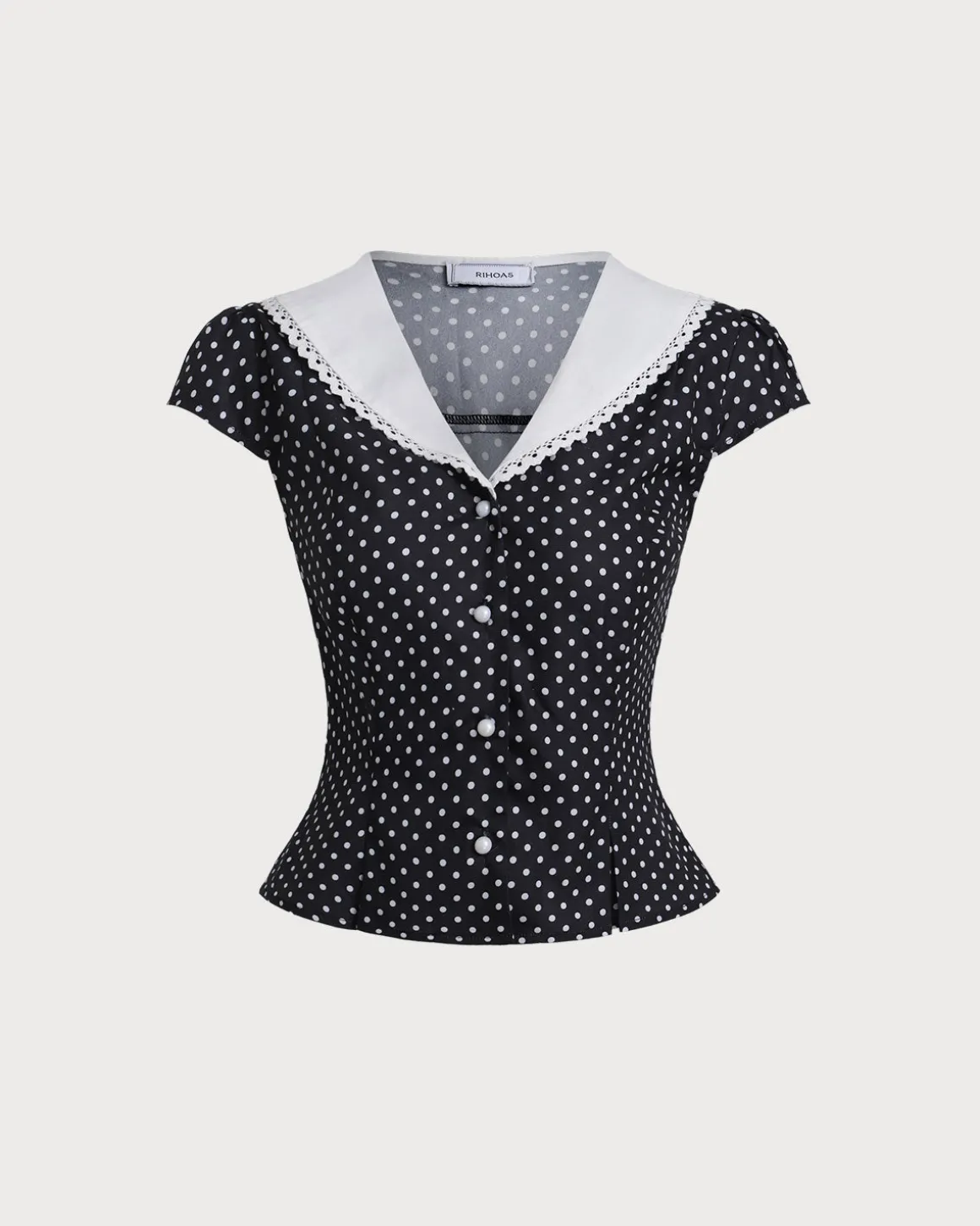 Black Polka Dot Cap Sleeve Shirt
