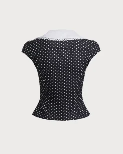 Black Polka Dot Cap Sleeve Shirt