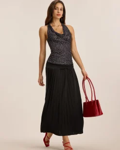 Black Polka Dot Chiffon Halter Top