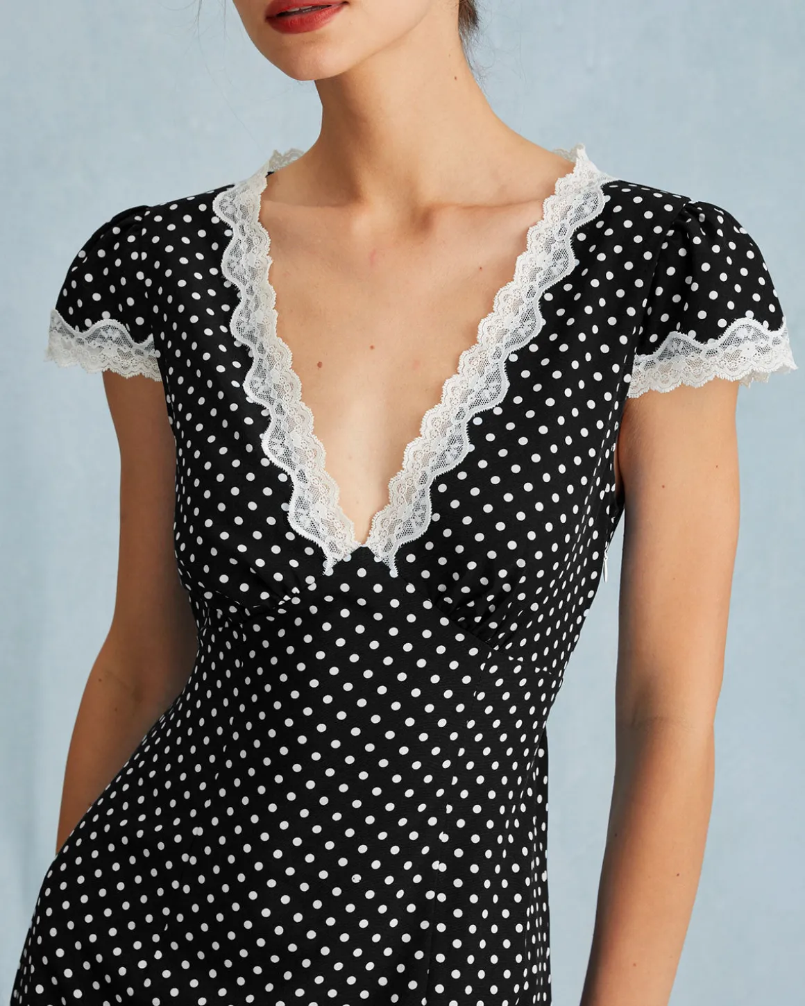 Black Polka Dot Lace Trim Maxi Dress