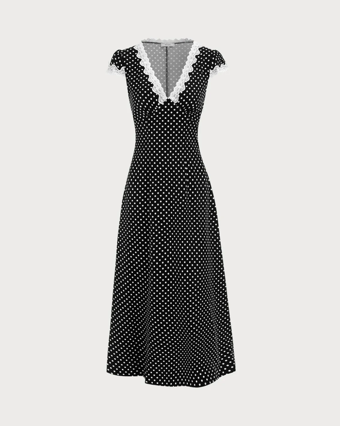 Black Polka Dot Lace Trim Maxi Dress