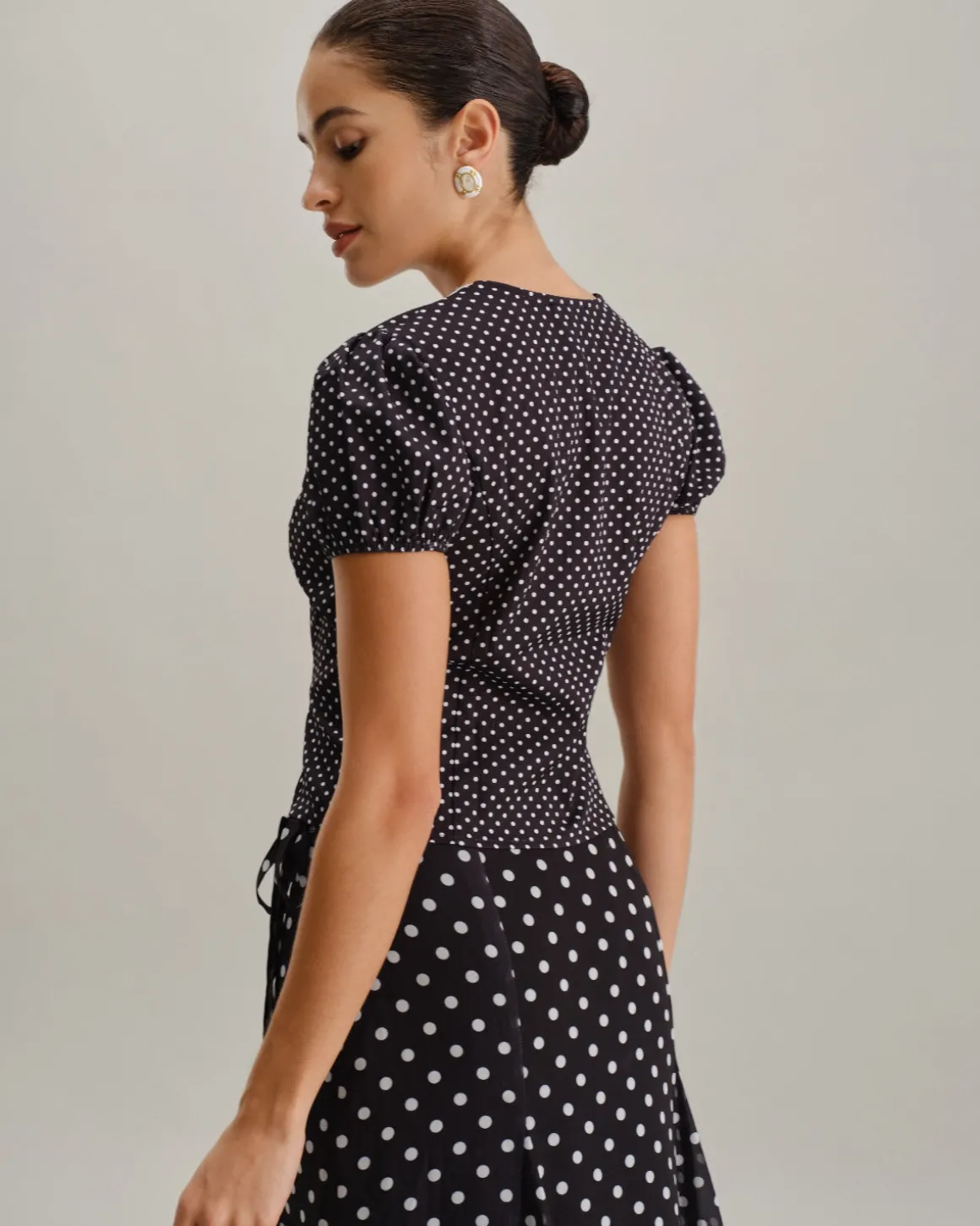Black Polka Dot Lace Trim Blouse