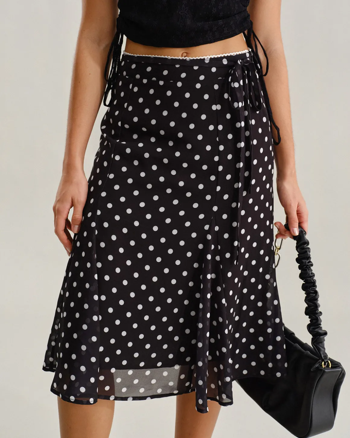 Black Polka Dot Mermaid Midi Skirt