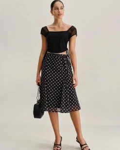 Black Polka Dot Mermaid Midi Skirt