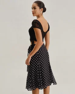 Black Polka Dot Mermaid Midi Skirt