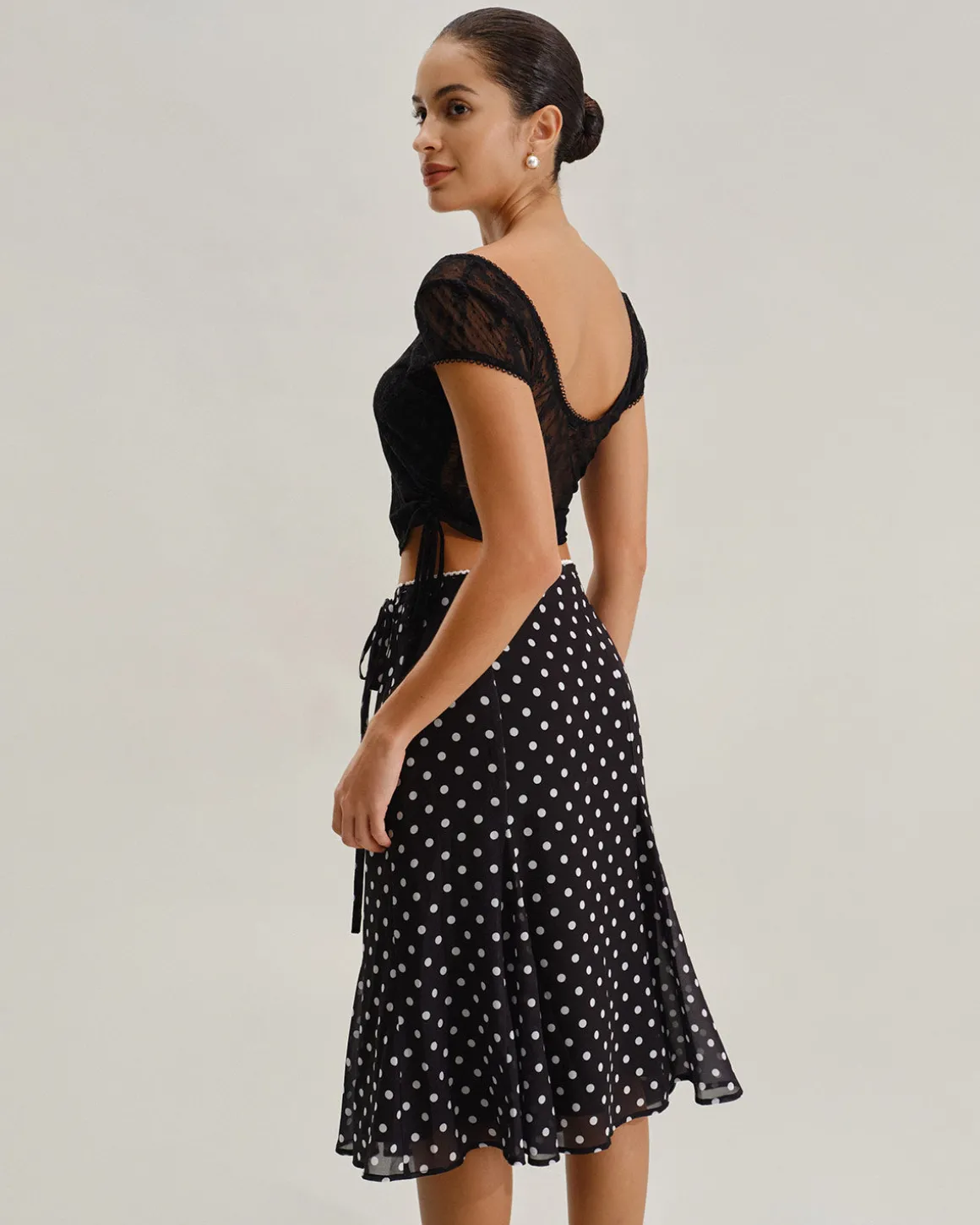 Black Polka Dot Mermaid Midi Skirt