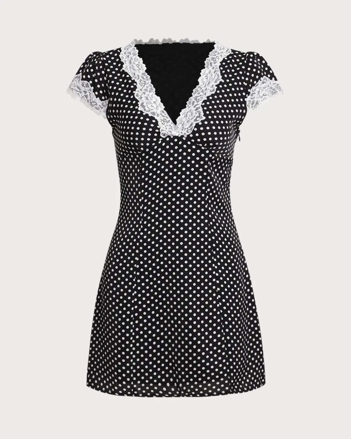 Black Polka Dot V Neck Lace Mini Dress