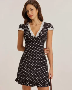 Black Polka Dot V-Neck Mini Dress