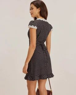 Black Polka Dot V-Neck Mini Dress