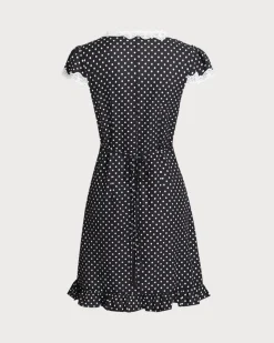 Black Polka Dot V-Neck Mini Dress