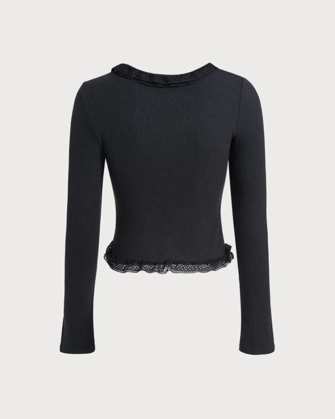 Black Round Neck Ribbed Knit Cardigan