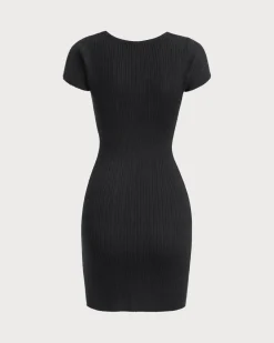 Black Round Neck Ribbed Mini Dress
