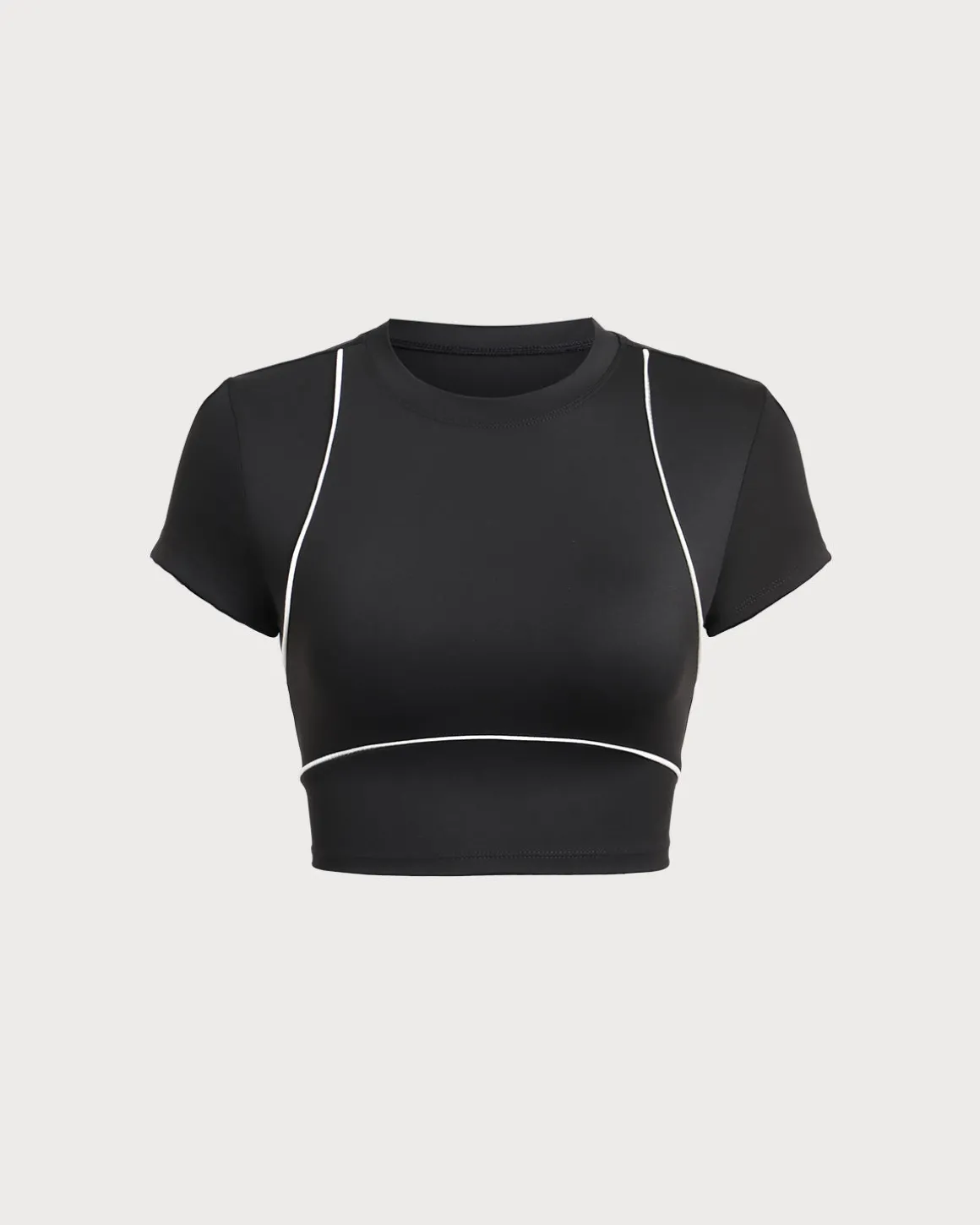 Black Round Neck Yoga Short Sleeve Top - Light Support