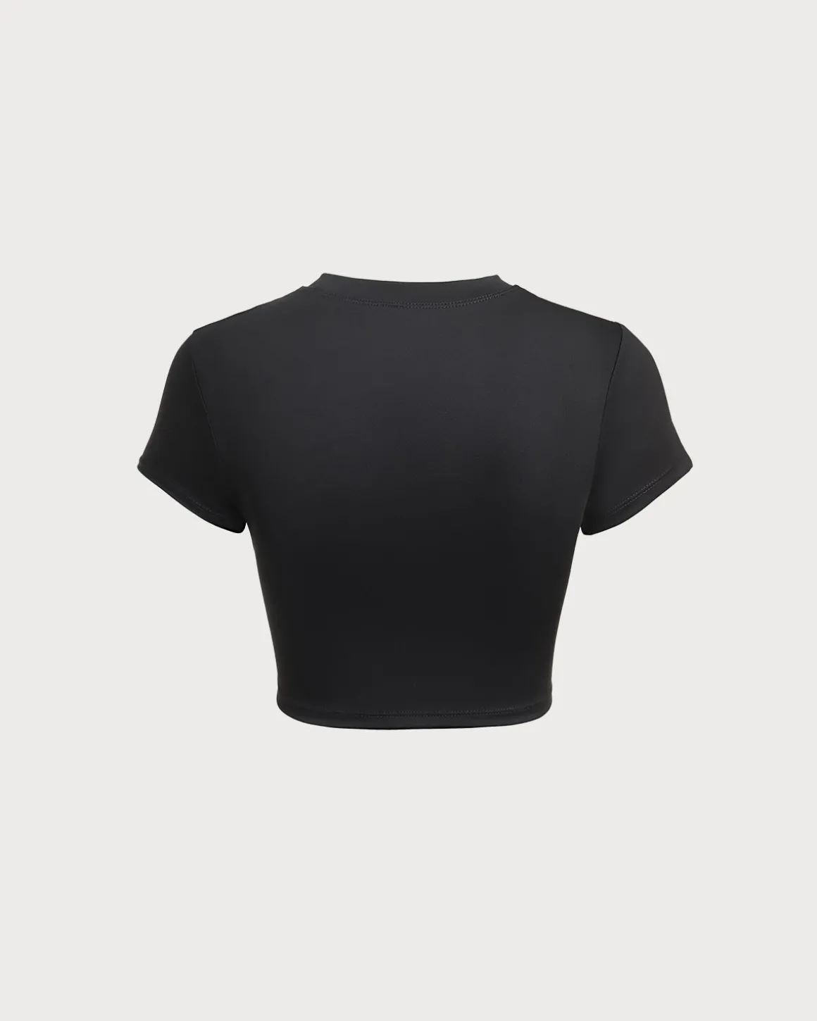 Black Round Neck Yoga Short Sleeve Top - Light Support