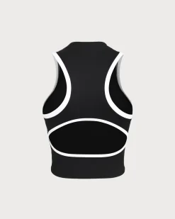 Black Round Neck Zipper Yoga Tank Top - Light Support
