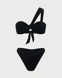 Black Ruched Tie Front Bikini Set