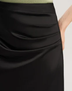 Black Ruched Wrap Midi Skirt