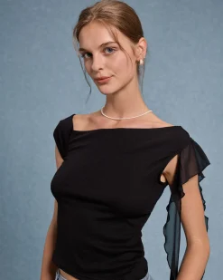 Black Ruffle Asymmetrical Tee
