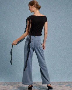Black Ruffle Asymmetrical Tee
