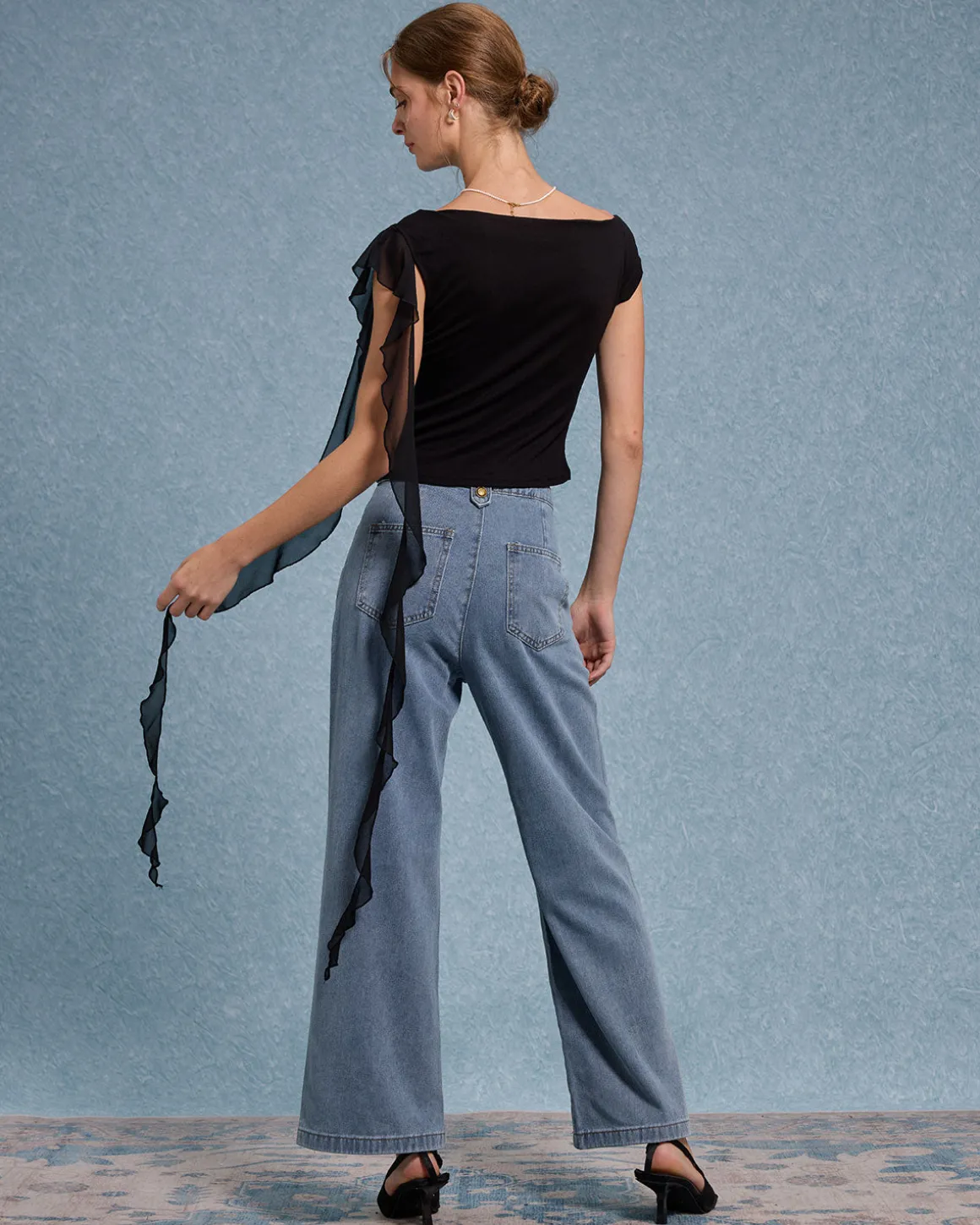 Black Ruffle Asymmetrical Tee