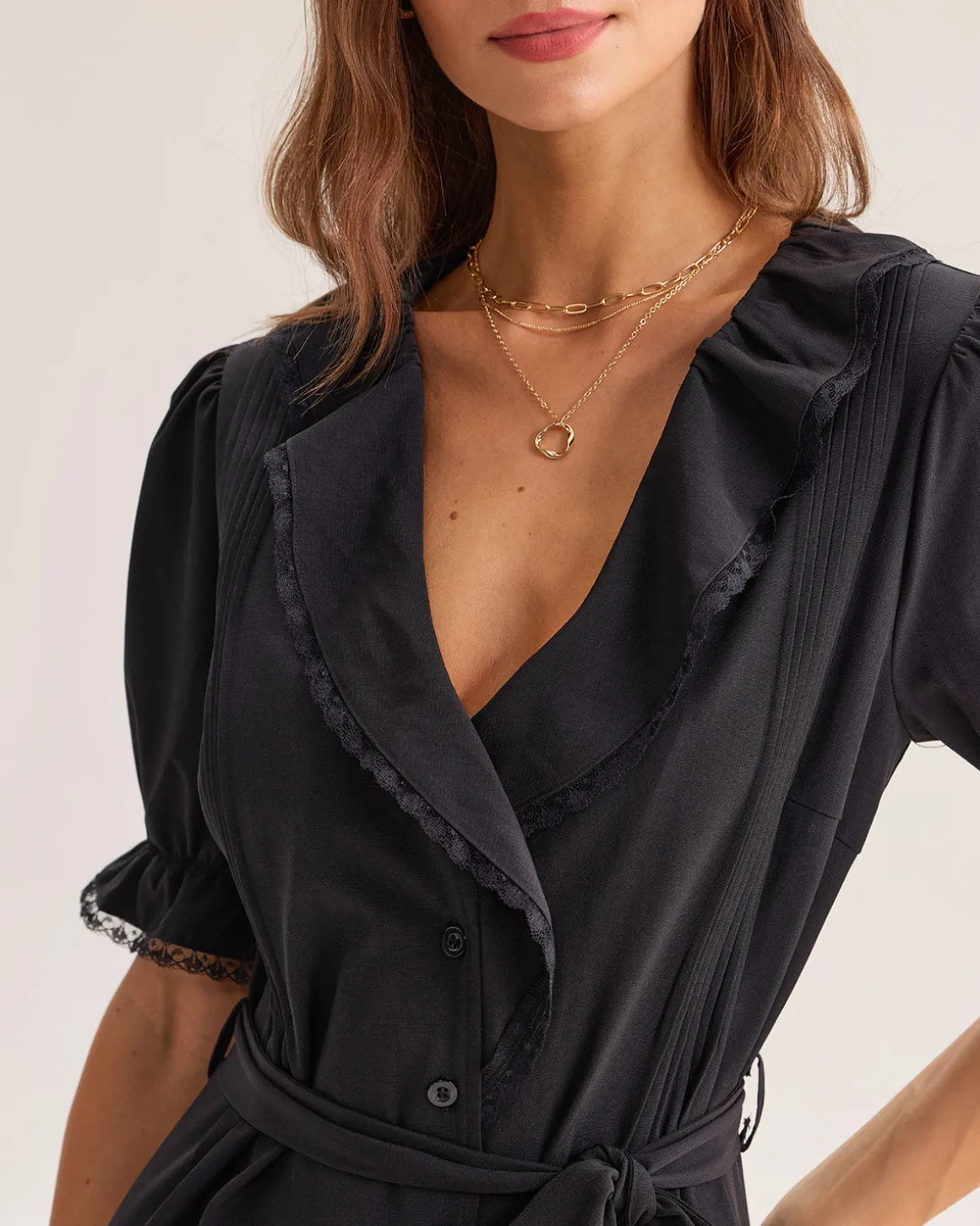 Black Ruffle Belted Maxi Dress