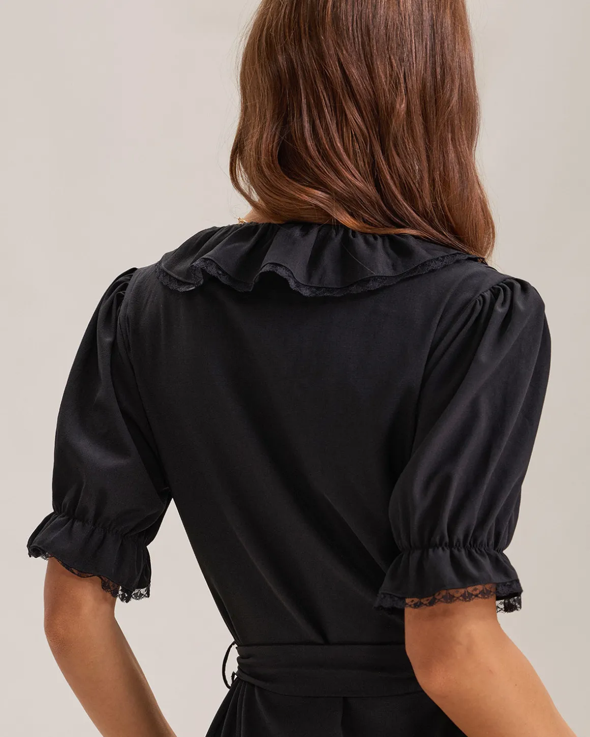 Black Ruffle Belted Maxi Dress