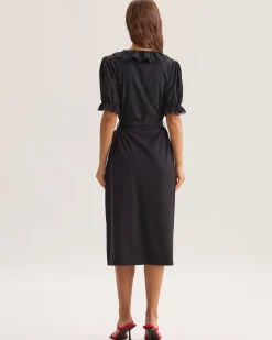 Black Ruffle Belted Maxi Dress