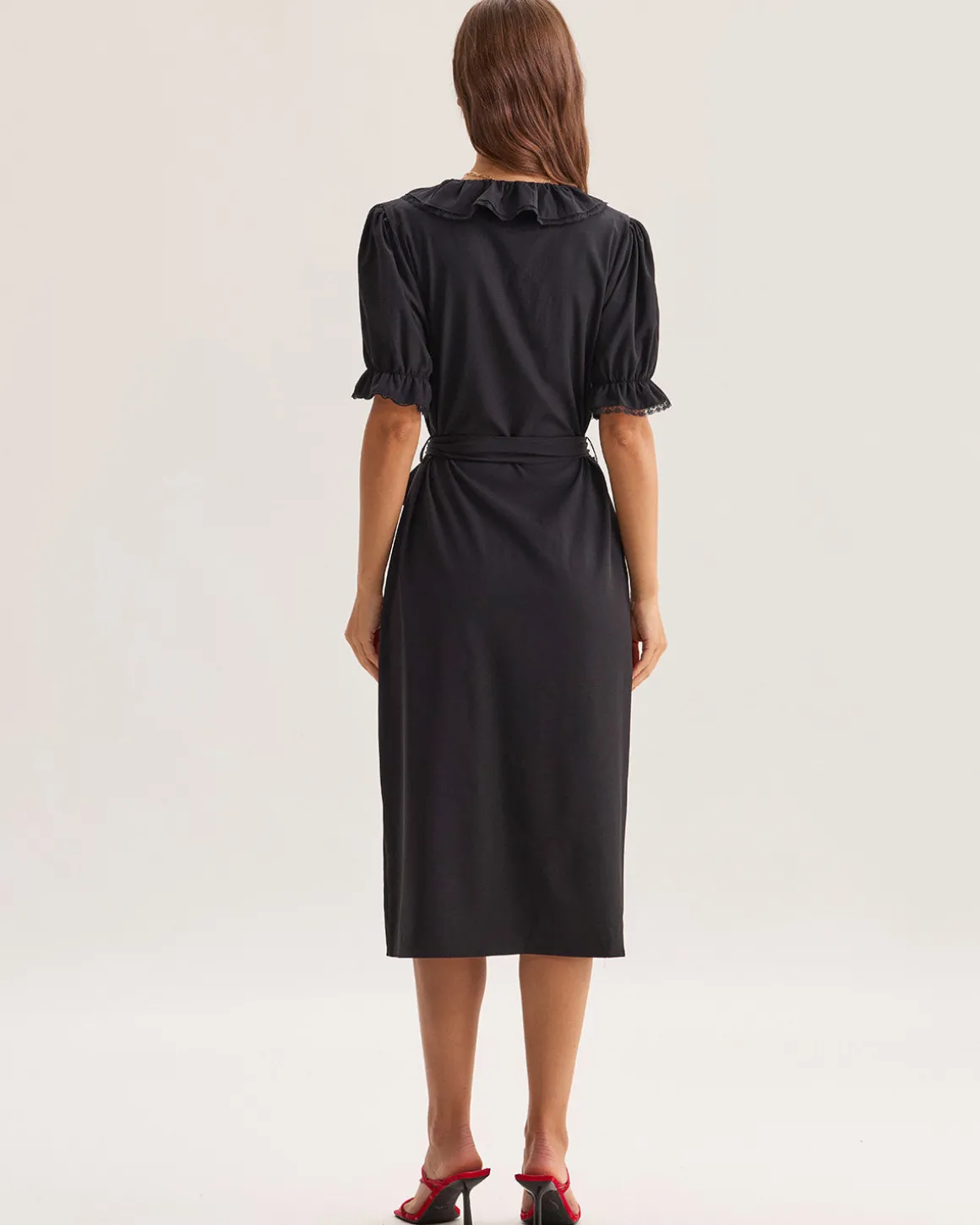 Black Ruffle Belted Maxi Dress