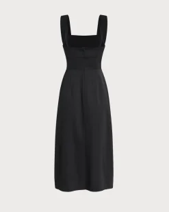 Black Ruffle Ruched Slip Midi Dress