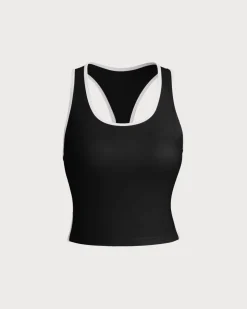 Black Scoop Neck Yoga Tank Top - Light Support