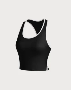 Black Scoop Neck Yoga Tank Top - Light Support