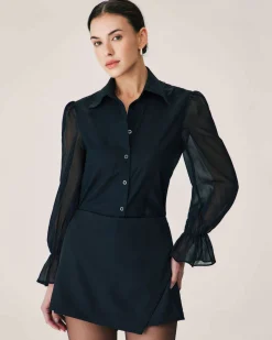 Black See-through Poet Sleeve Blouse