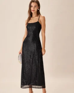 Black Sequin Bodycon Slit Maxi Dress
