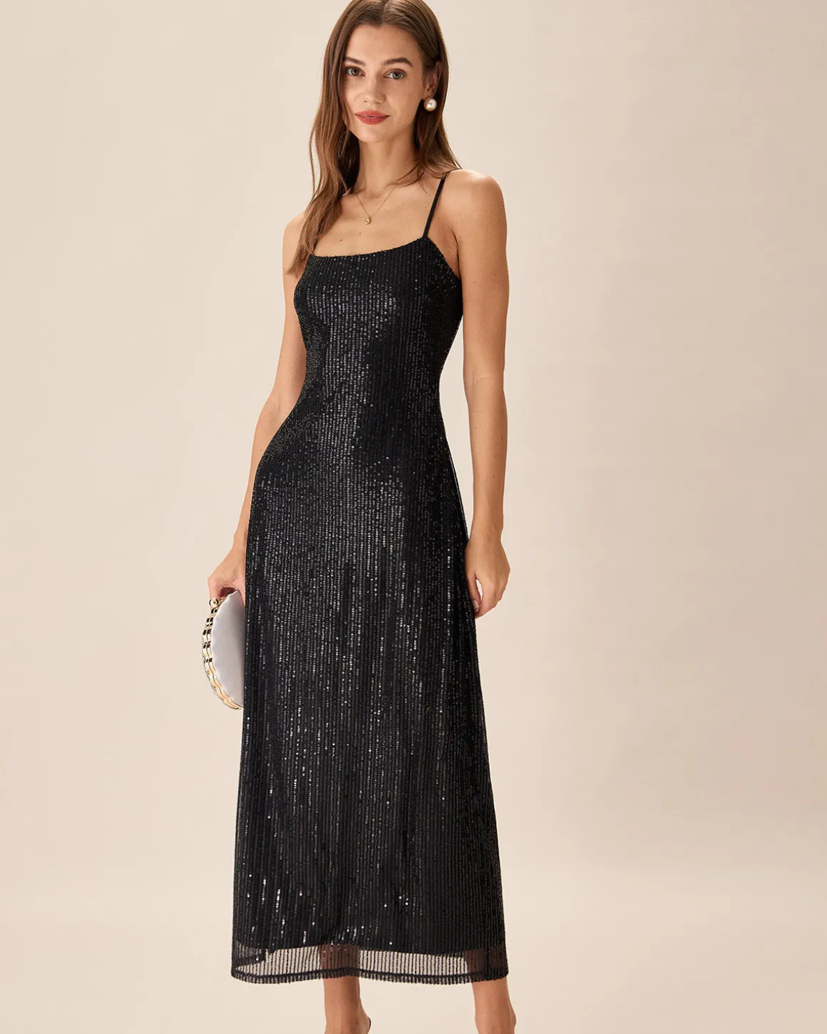 Black Sequin Bodycon Slit Maxi Dress