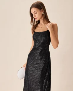 Black Sequin Bodycon Slit Maxi Dress