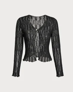 Black Single Button Slim Cardigan