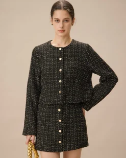 Black Single-Breasted Tweed Jacket