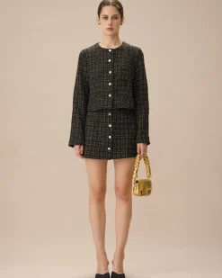 Black Single-Breasted Tweed Jacket