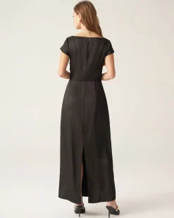 Black Square Neck Cap Sleeve Maxi Dress
