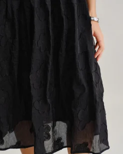 Black Square Neck Puffed Sleeve Midi Dress