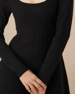 Black Square Neck Ribbed Sweater Dress