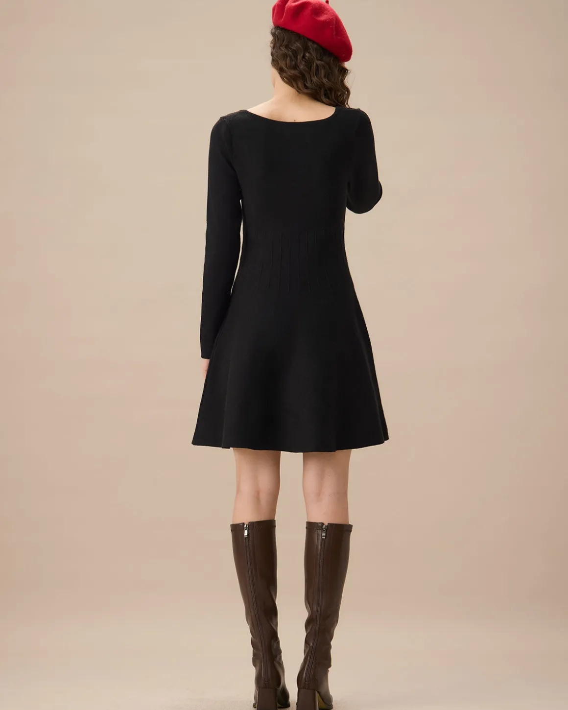 Black Square Neck Ribbed Sweater Dress