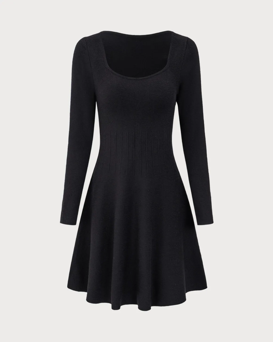 Black Square Neck Ribbed Sweater Dress